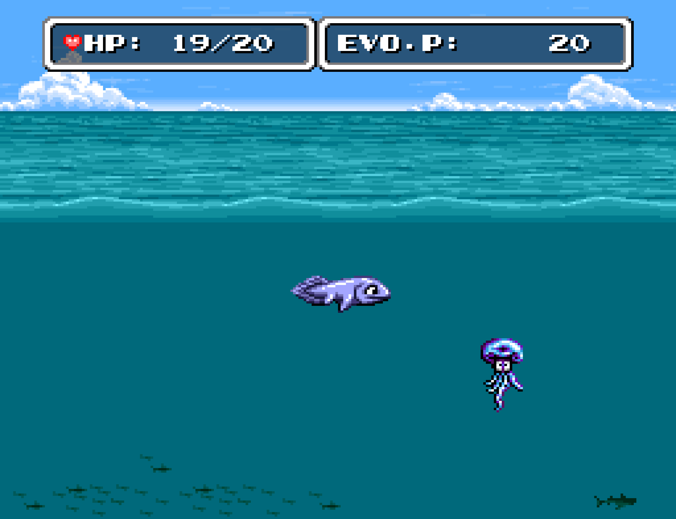 A small fish squares up to something much bigger in E.V.O.'s opening ocean.