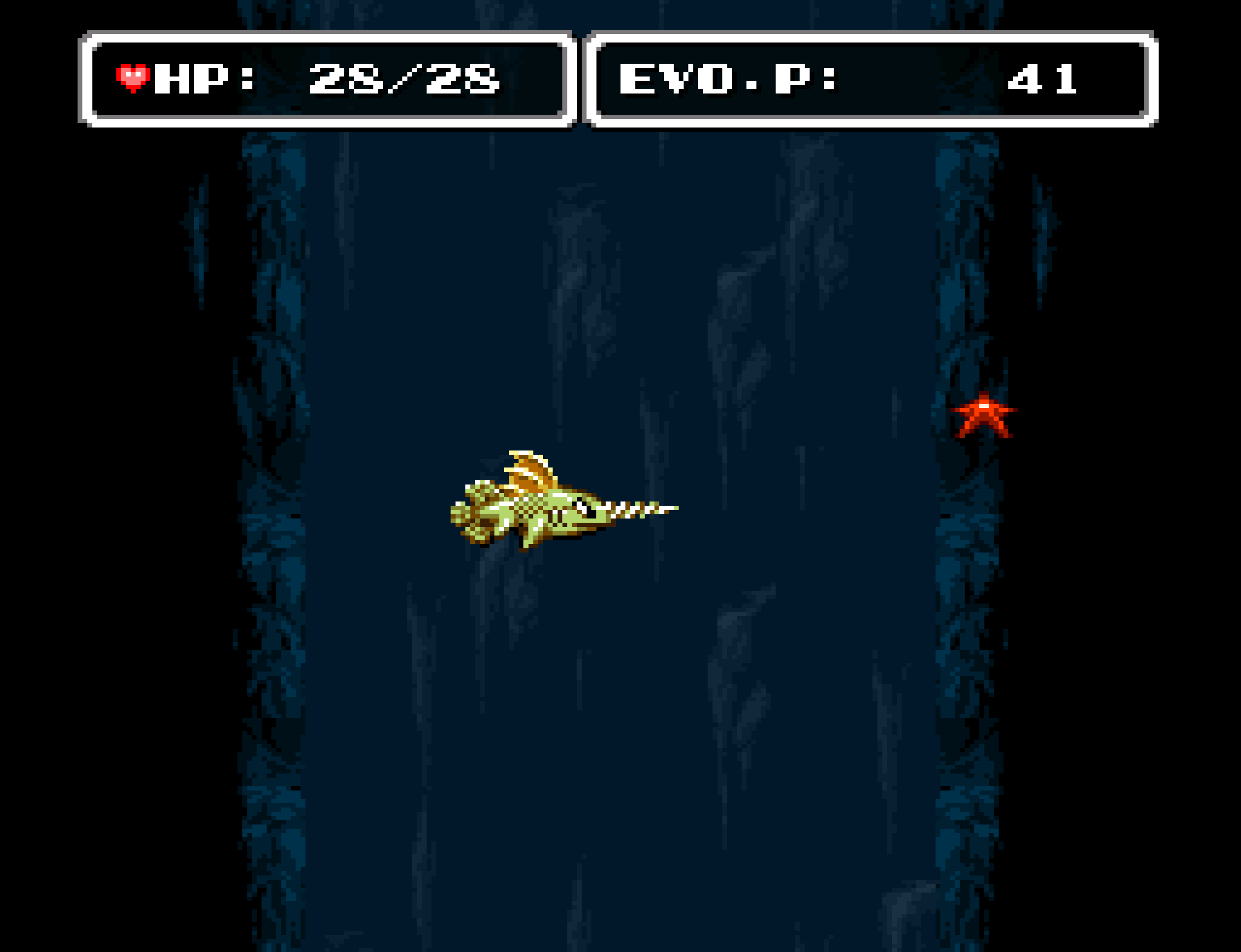 An armoured fish with a horned, spear-like snout, the result of spending EVO points on questionable body parts.